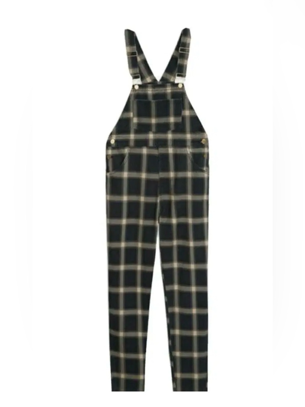 WeWoreWhat Black & Cream Plaid Overall Jumpsuit